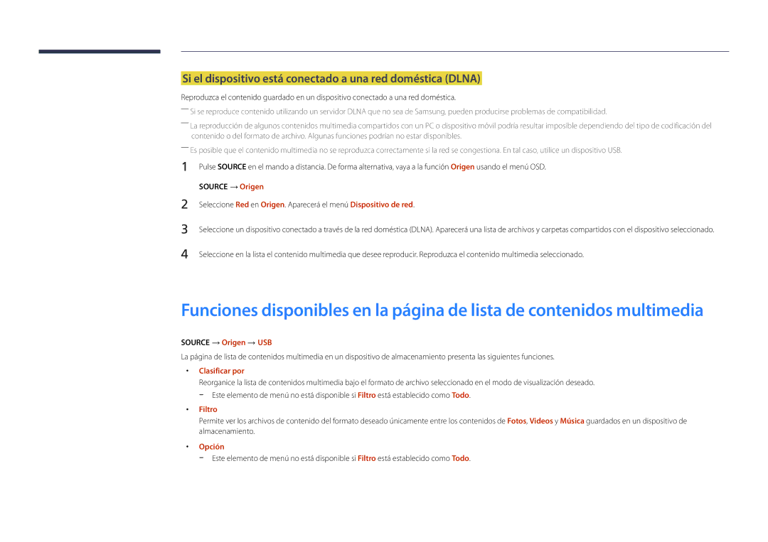 Samsung LH22DBDPLGC/EN manual Si el dispositivo está conectado a una red doméstica Dlna, Source → Origen → USB 