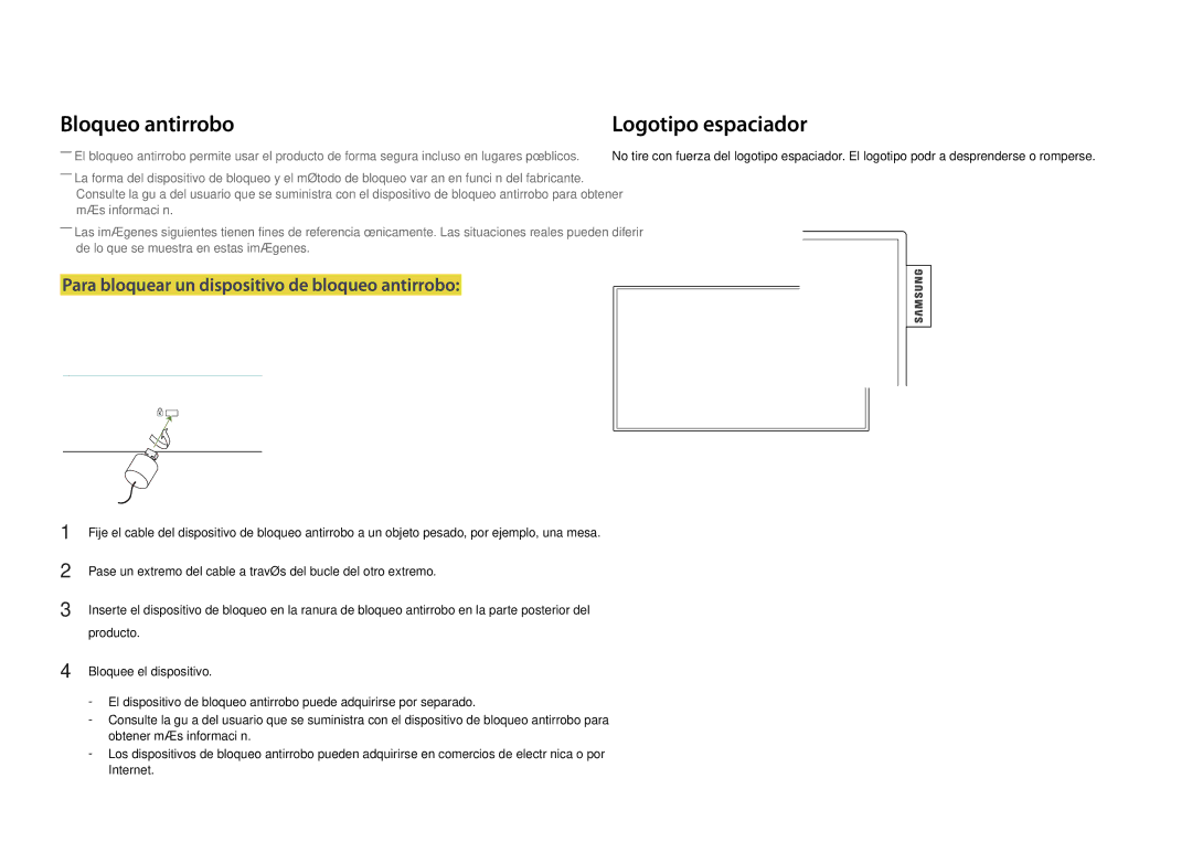 Samsung LH22DBDPLGC/EN manual Bloqueo antirrobo, Para bloquear un dispositivo de bloqueo antirrobo 