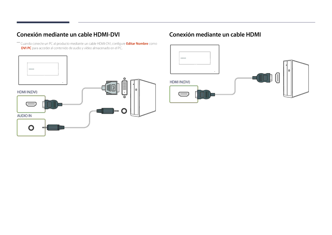 Samsung LH22DBDPLGC/EN manual Conexión mediante un cable HDMI-DVI, Conexión mediante un cable Hdmi 