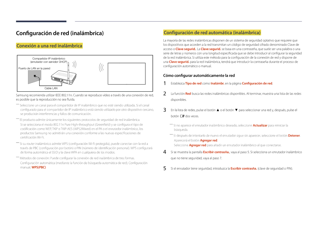 Samsung LH22DBDPLGC/EN manual Configuración de red inalámbrica, Configuración de red automática inalámbrica, Disponibles 