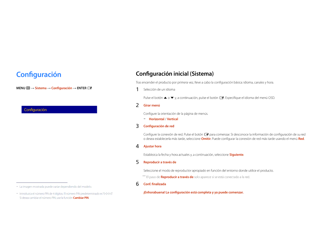 Samsung LH22DBDPLGC/EN manual Configuración inicial Sistema 