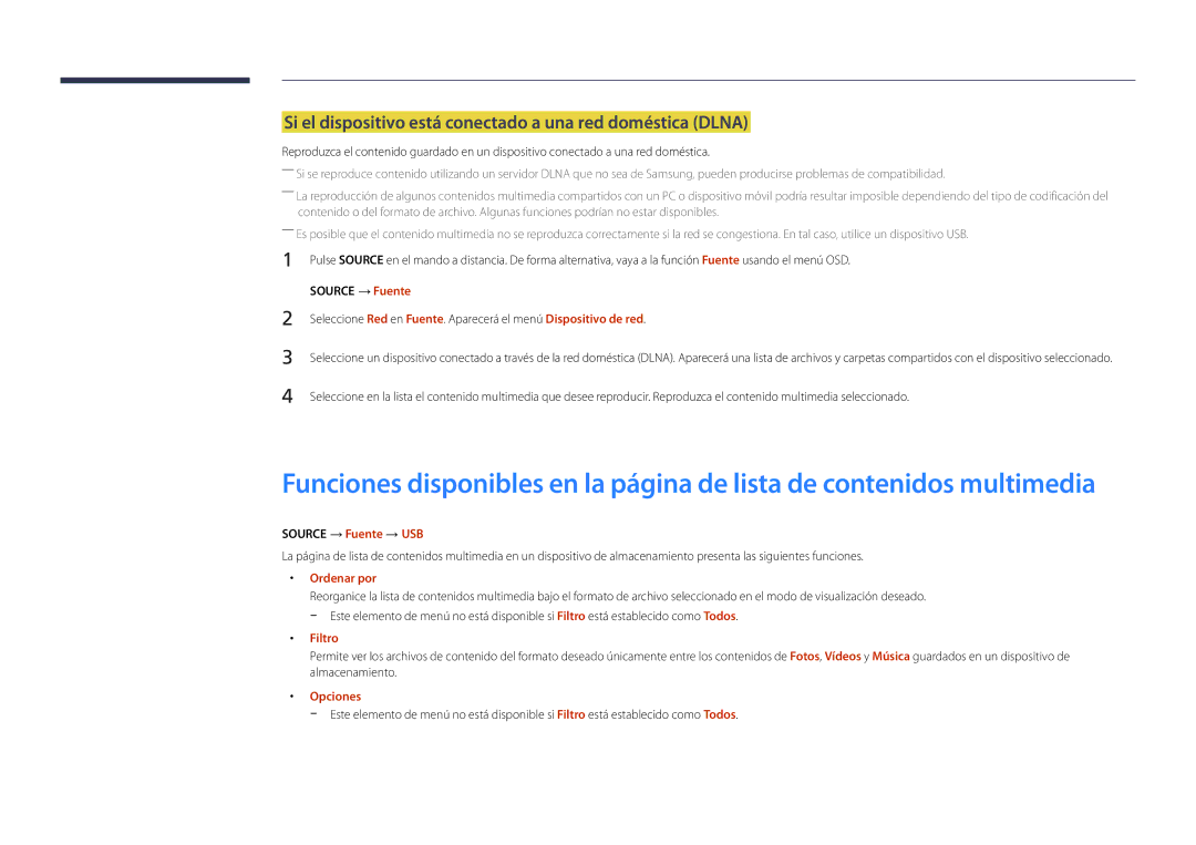 Samsung LH22DBDPLGC/EN manual Si el dispositivo está conectado a una red doméstica Dlna, Source → Fuente → USB 