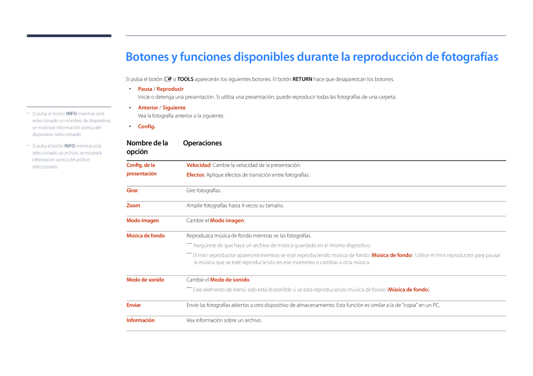 Samsung LH22DBDPLGC/EN manual Nombre de la Operaciones Opción 