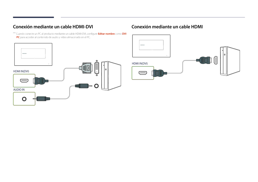 Samsung LH22DBDPLGC/EN manual Conexión mediante un cable HDMI-DVI, Conexión mediante un cable Hdmi 