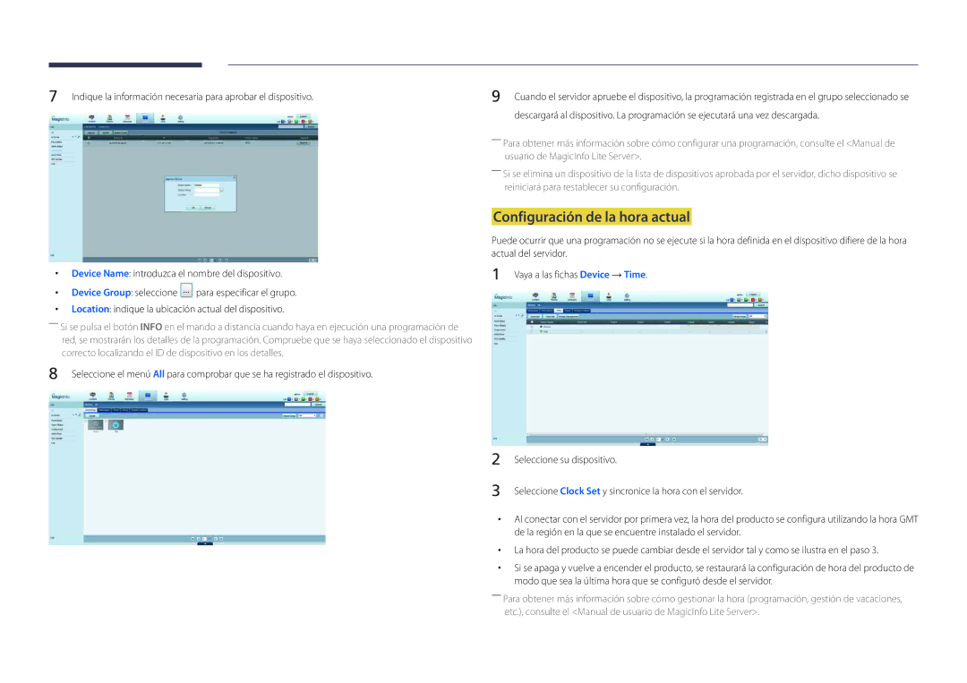 Samsung LH22DBDPLGC/EN manual Configuración de la hora actual, Device Name introduzca el nombre del dispositivo 