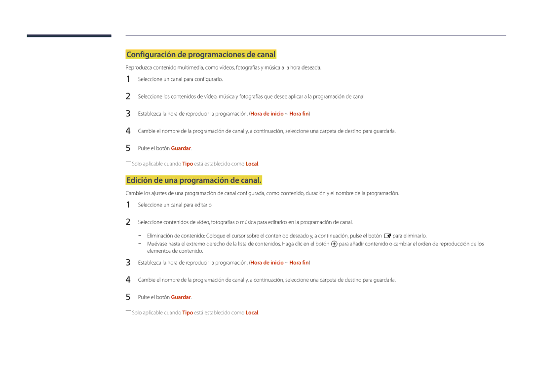 Samsung LH22DBDPLGC/EN manual Configuración de programaciones de canal, Edición de una programación de canal 