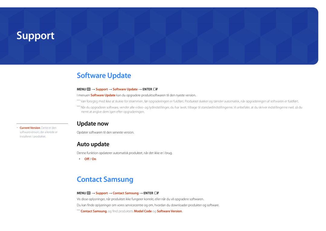 Samsung LH22DBDPLGC/EN manual Support, Software Update, Contact Samsung, Update now, Auto update 