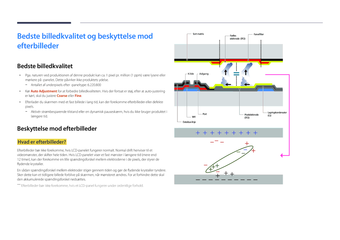 Samsung LH22DBDPLGC/EN manual Bedste billedkvalitet og beskyttelse mod efterbilleder, Beskyttelse mod efterbilleder 