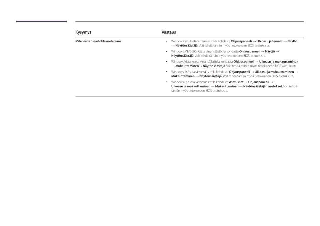 Samsung LH22DBDPLGC/EN manual Miten virransäästötila asetetaan? 