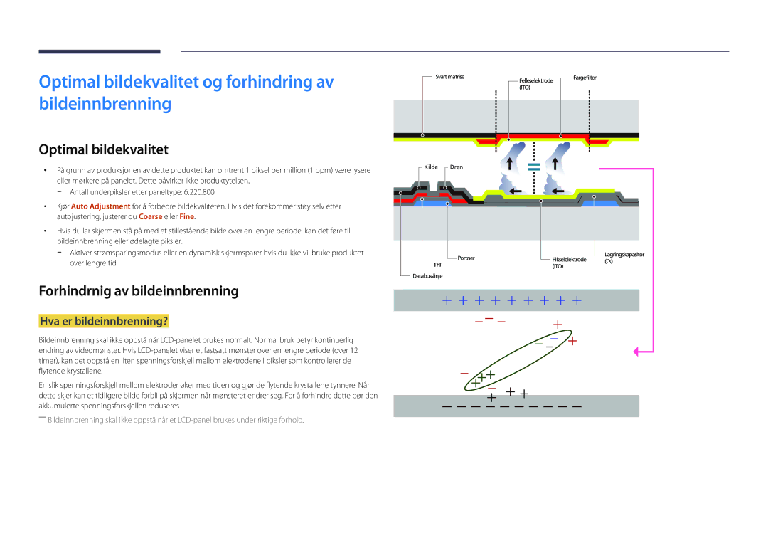 Samsung LH22DBDPLGC/EN manual Optimal bildekvalitet og forhindring av bildeinnbrenning, Forhindrnig av bildeinnbrenning 