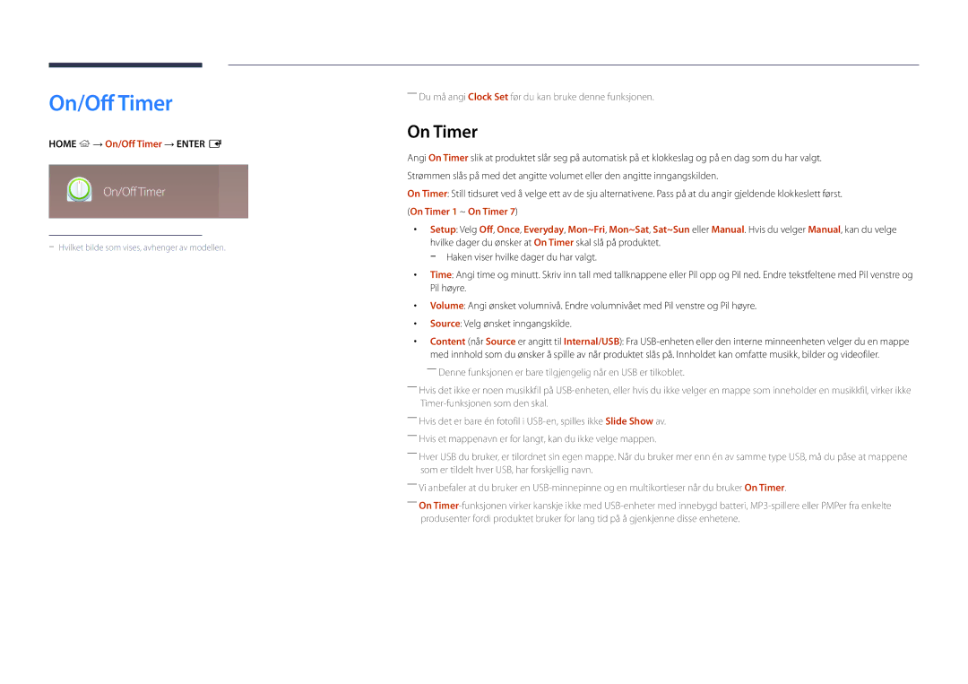 Samsung LH22DBDPLGC/EN manual On Timer, Home → On/Off Timer → Enter E 