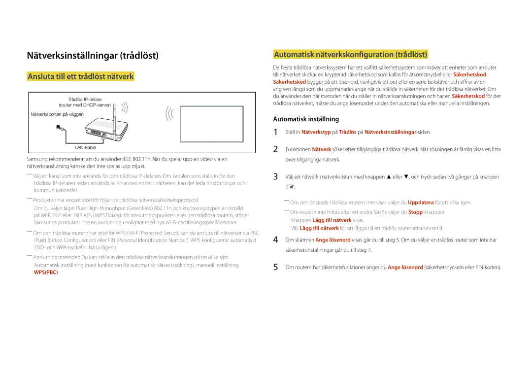 Samsung LH22DBDPLGC/EN Nätverksinställningar trådlöst, Ansluta till ett trådlöst nätverk, Knappen Lägg till nätverk visas 