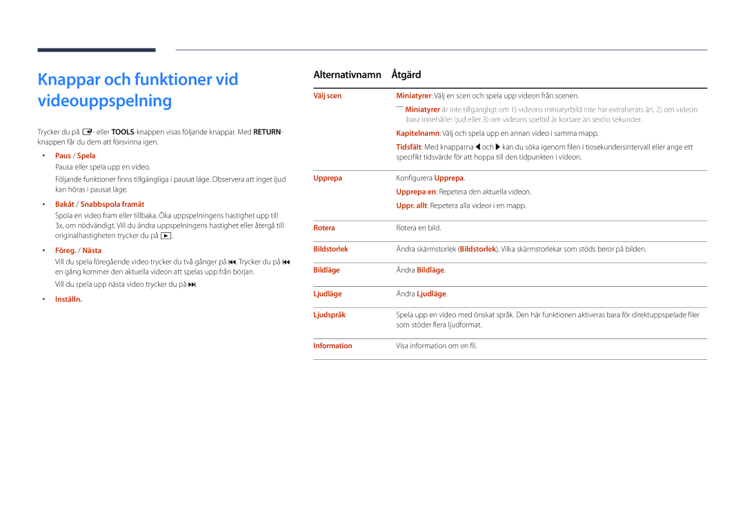 Samsung LH22DBDPLGC/EN manual Bakåt / Snabbspola framåt, Välj scen, Bildstorlek 