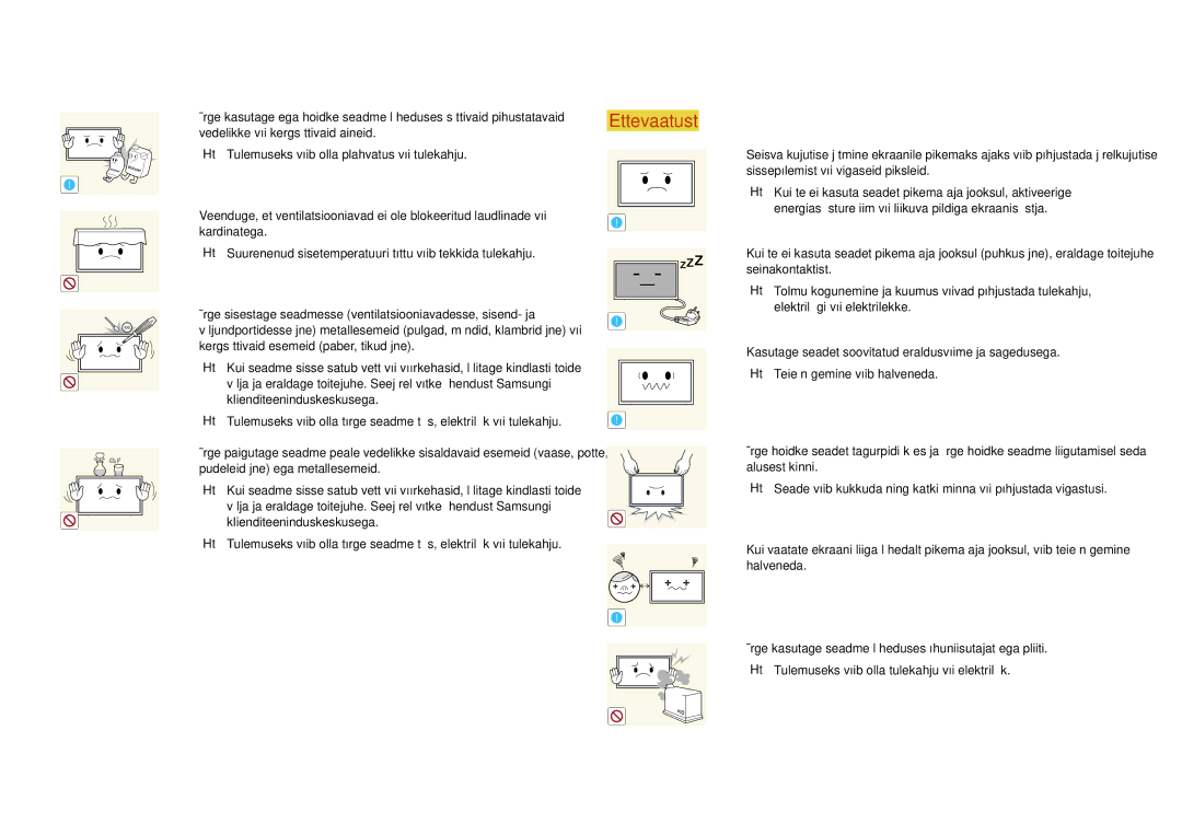 Samsung LH22DBDPLGC/EN manual Kergsüttivaid esemeid paber, tikud jne 