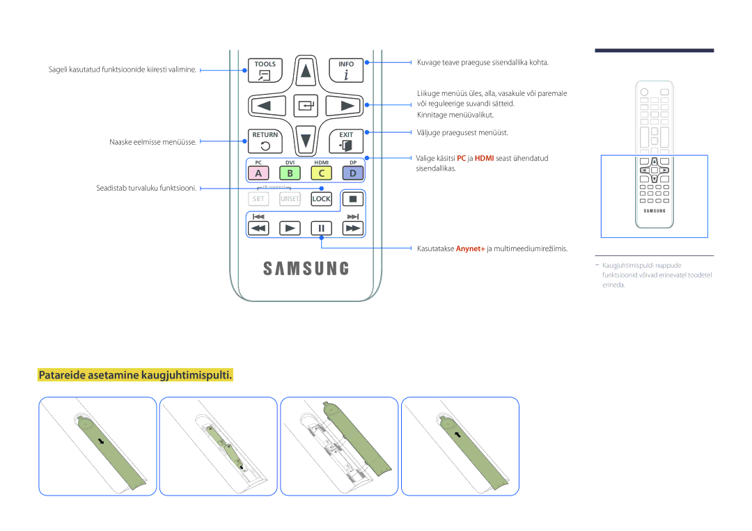 Samsung LH22DBDPLGC/EN manual Patareide asetamine kaugjuhtimispulti, C D 