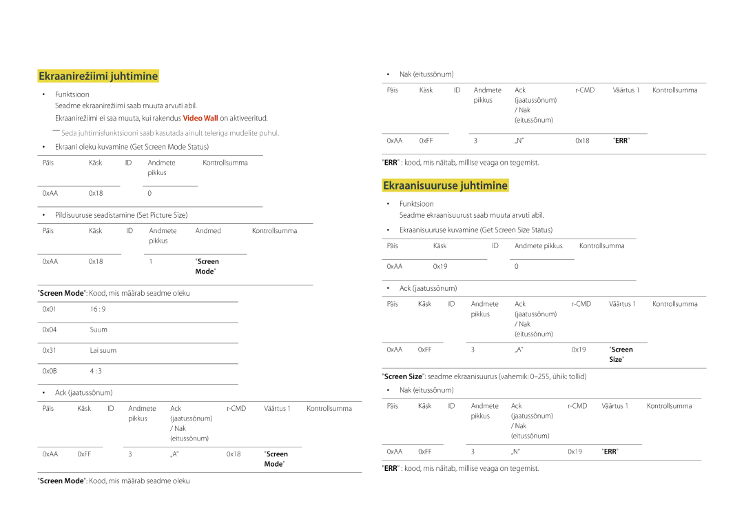 Samsung LH22DBDPLGC/EN manual Ekraanirežiimi juhtimine, Ekraanisuuruse juhtimine 