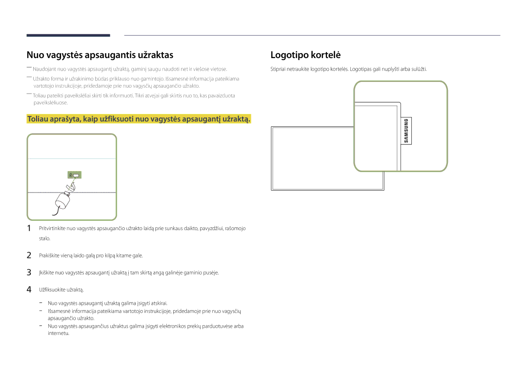 Samsung LH22DBDPLGC/EN manual Nuo vagystės apsaugantis užraktas, Logotipo kortelė 