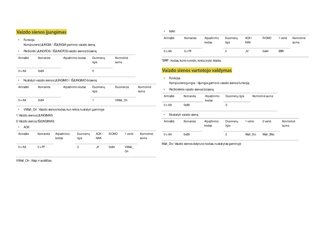 Samsung LH22DBDPLGC/EN manual Vaizdo sienos įjungimas, Vaizdo sienos vartotojo valdymas 