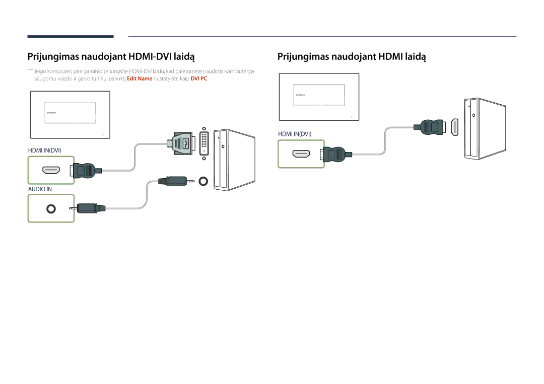 Samsung LH22DBDPLGC/EN manual Prijungimas naudojant HDMI-DVI laidą, Prijungimas naudojant Hdmi laidą 