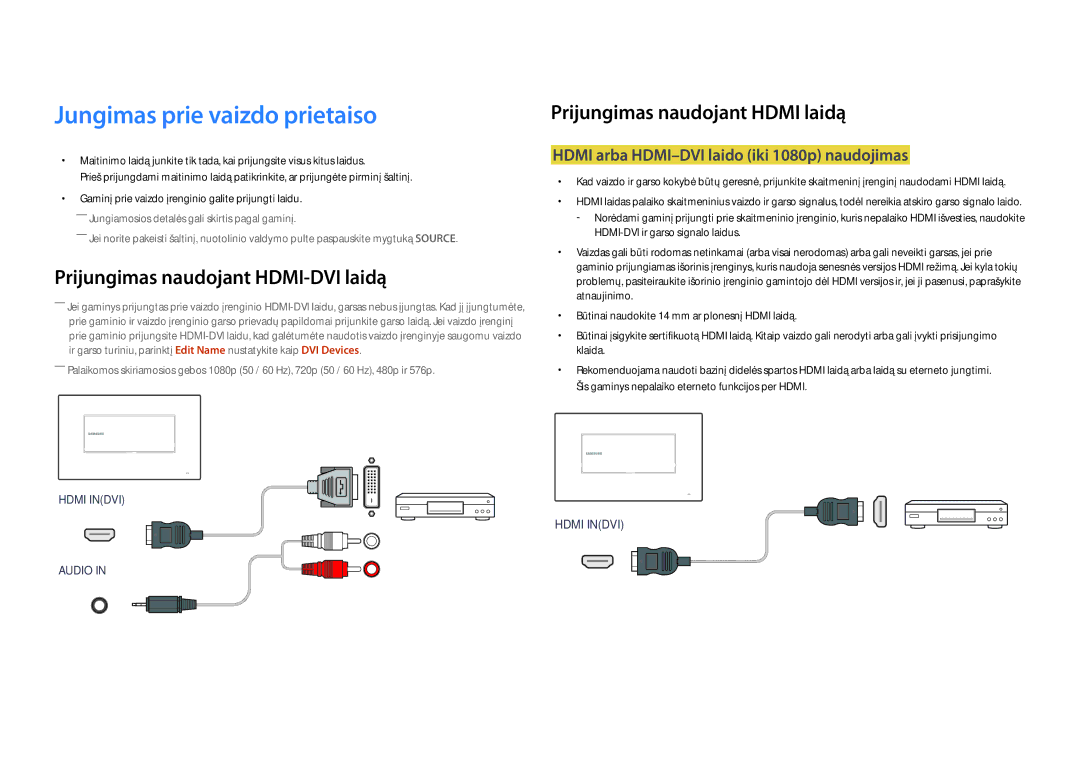 Samsung LH22DBDPLGC/EN manual Jungimas prie vaizdo prietaiso, Prijungimas naudojant Hdmi laidą 