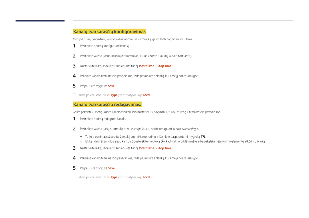 Samsung LH22DBDPLGC/EN manual Kanalų tvarkaraščių konfigūravimas, Kanalo tvarkaraščio redagavimas 
