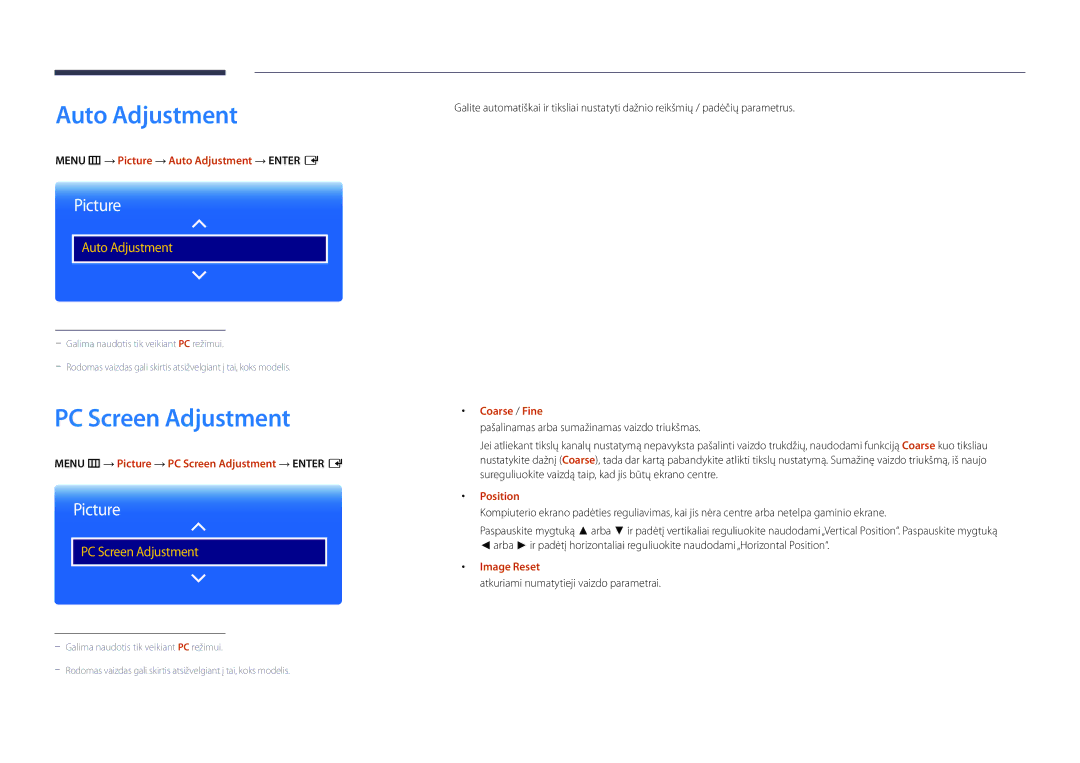 Samsung LH22DBDPLGC/EN manual Auto Adjustment, PC Screen Adjustment 