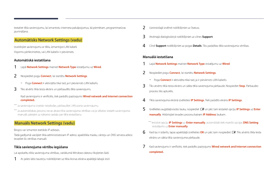 Samsung LH22DBDPLGC/EN manual Automātisks Network Settings vadu, Manuāls Network Settings vadu, Completed 