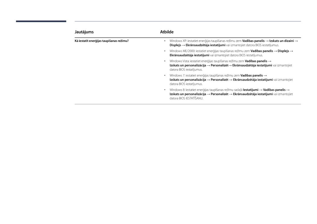 Samsung LH22DBDPLGC/EN manual Kā iestatīt enerģijas taupīšanas režīmu?, Datora Bios iestatījumus, Datora Bios Iestatīšanu 