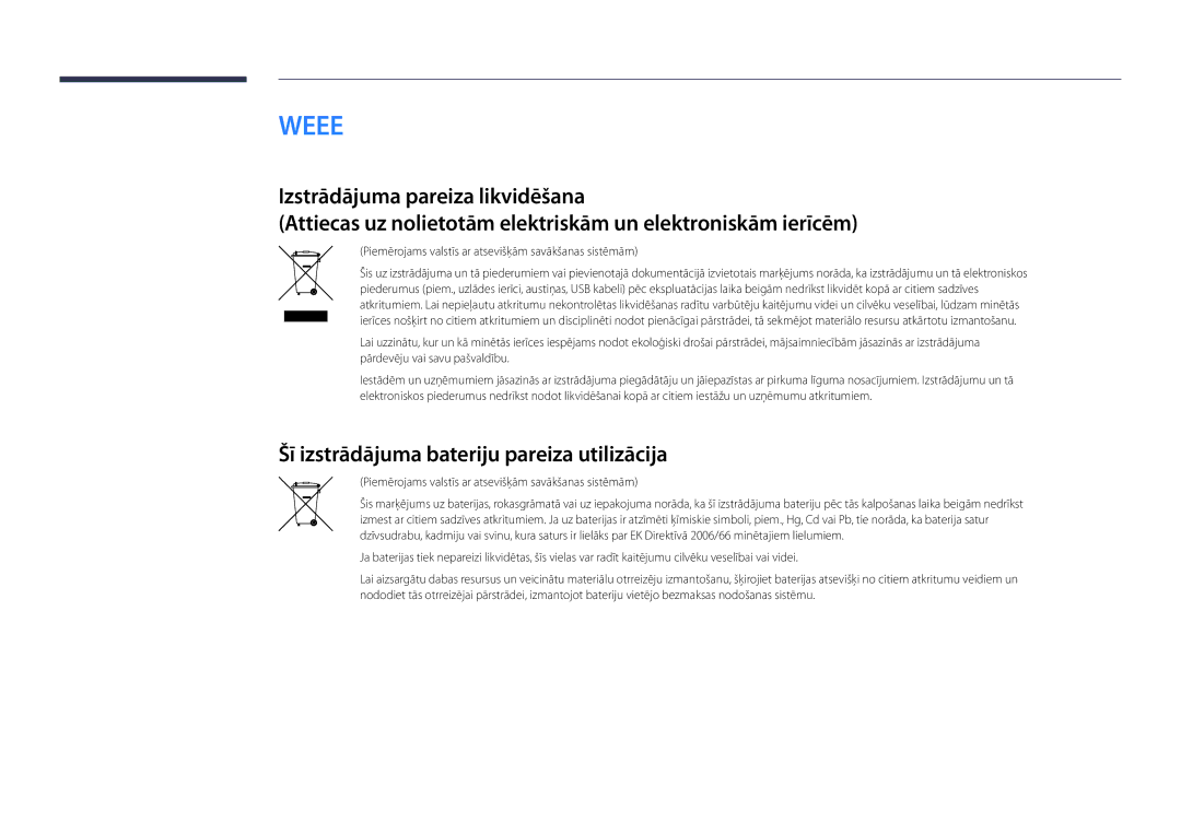 Samsung LH22DBDPLGC/EN Šī izstrādājuma bateriju pareiza utilizācija, Piemērojams valstīs ar atsevišķām savākšanas sistēmām 