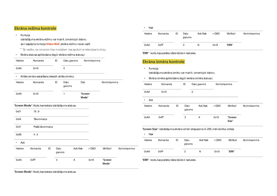 Samsung LH22DBDPLGC/EN manual Ekrāna režīma kontrole, Ekrāna izmēra kontrole 