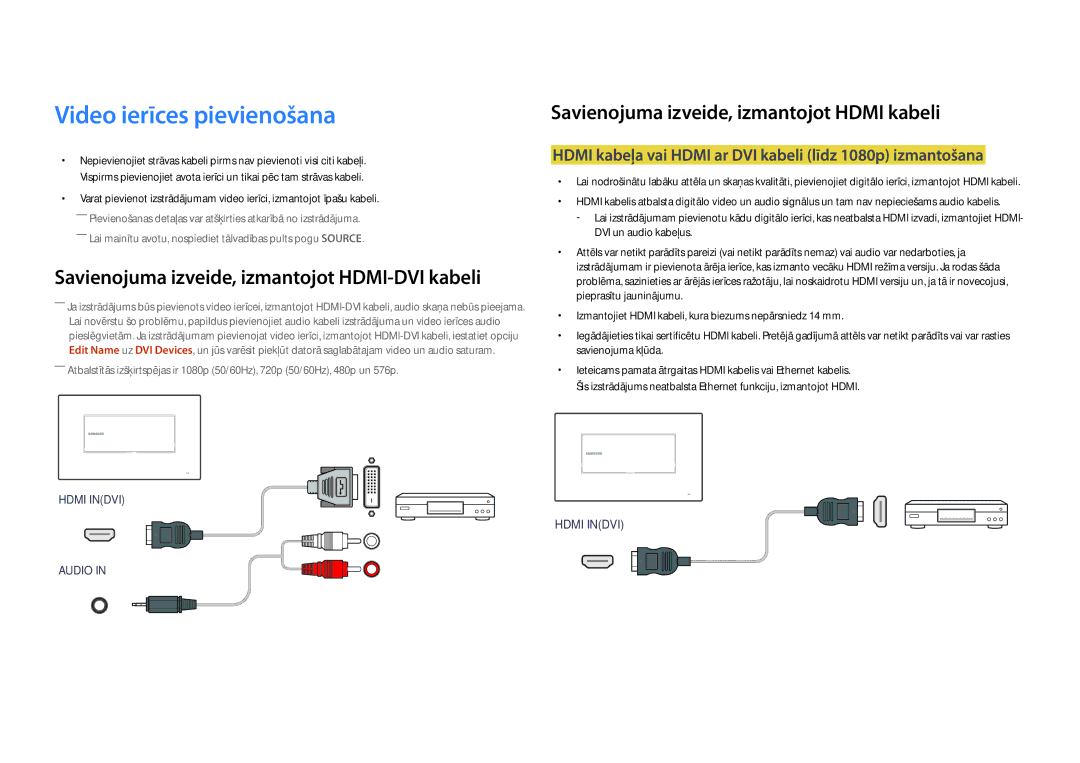 Samsung LH22DBDPLGC/EN manual Video ierīces pievienošana, Savienojuma izveide, izmantojot Hdmi kabeli 