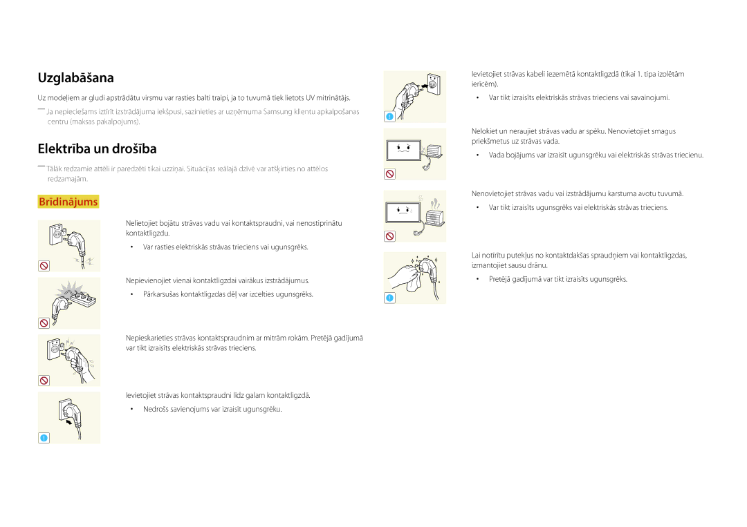 Samsung LH22DBDPLGC/EN manual Uzglabāšana, Elektrība un drošība 