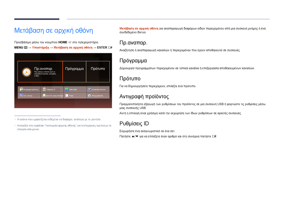 Samsung LH22DBDPLGC/EN manual Μετάβαση σε αρχική οθόνη 