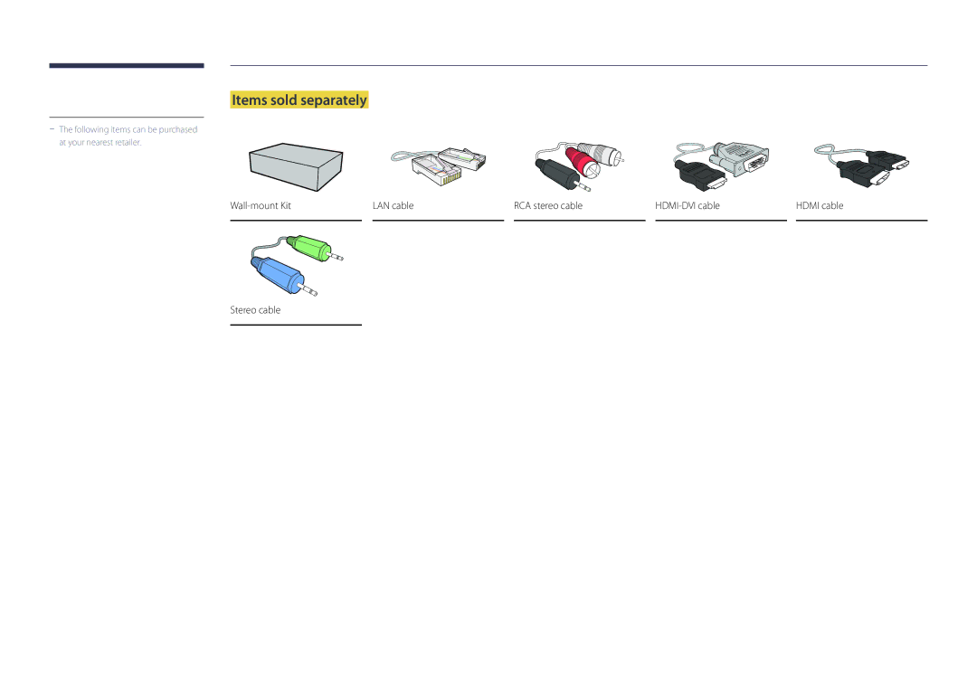 Samsung LH22DBDPSGC/XY, LH22DBDPSGC/EN, LH22DBDPSGC/NG, LH22DBDPSGC/UE, LH22DBDPSGC/CH manual Items sold separately 