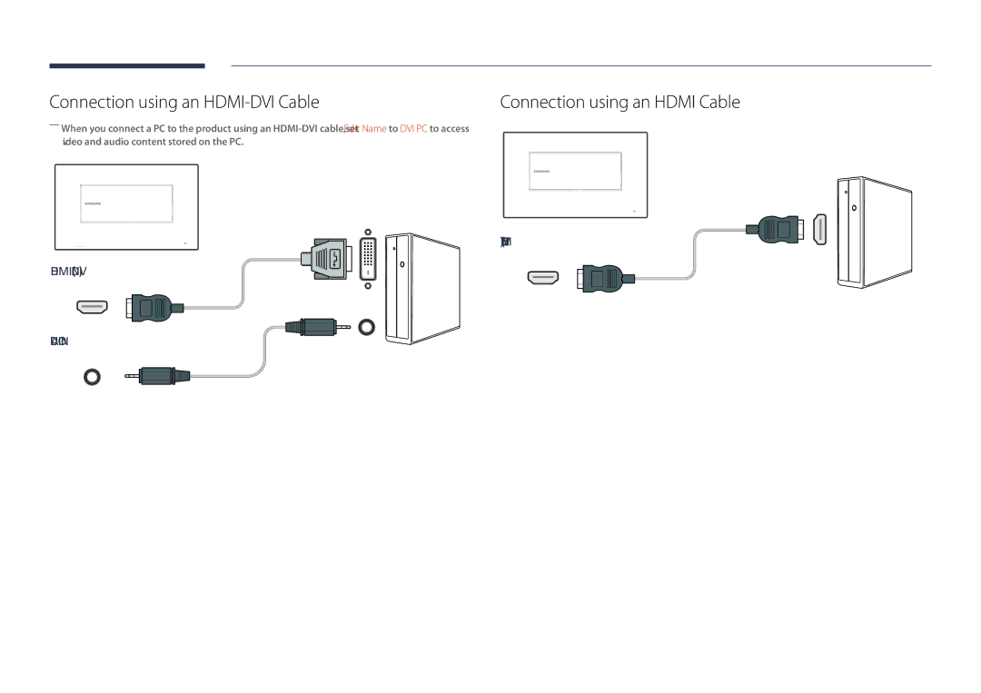 Samsung LH22DBDPSGC/NG, LH22DBDPSGC/EN, LH22DBDPSGC/UE Connection using an HDMI-DVI Cable, Connection using an Hdmi Cable 