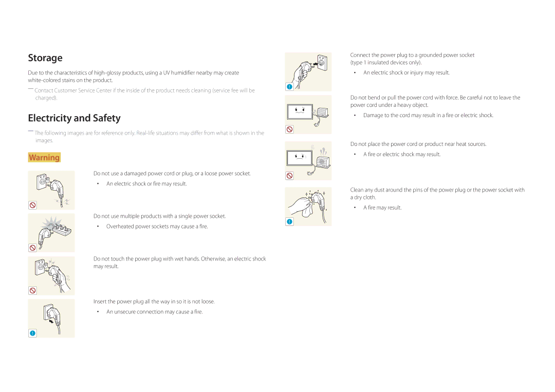 Samsung LH22DBDPSGC/NG, LH22DBDPSGC/EN, LH22DBDPSGC/UE, LH22DBDPSGC/XY, LH22DBDPSGC/CH manual Storage, Electricity and Safety 