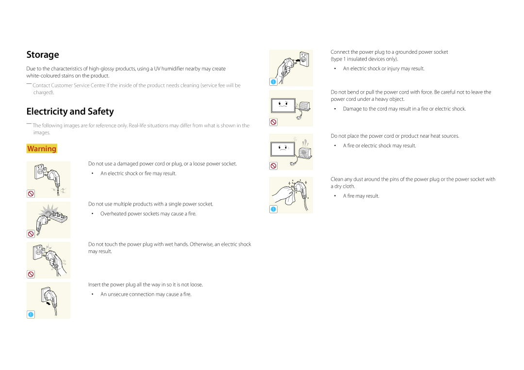 Samsung LH22DBDPSGC/NG, LH22DBDPSGC/EN, LH22DBDPSGC/UE, LH22DBDPSGC/XY, LH22DBDPSGC/CH manual Storage, Electricity and Safety 