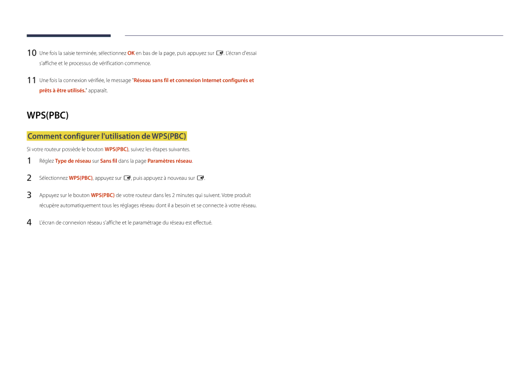 Samsung LH22DBDPSGC/EN manual Comment configurer lutilisation de Wpspbc 
