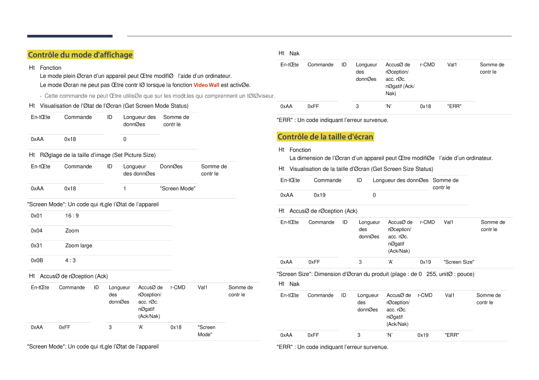 Samsung LH22DBDPSGC/EN manual Contrôle du mode daffichage, Contrôle de la taille décran 