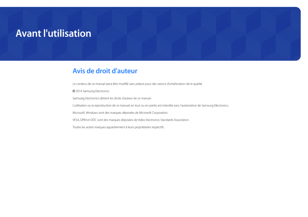 Samsung LH22DBDPSGC/EN manual Avant lutilisation, Avis de droit dauteur 