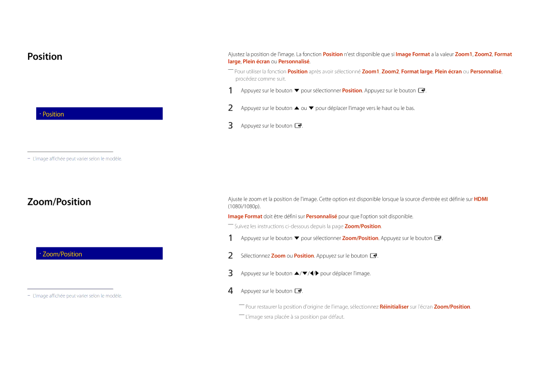 Samsung LH22DBDPSGC/EN manual Zoom/Position, Image Format 