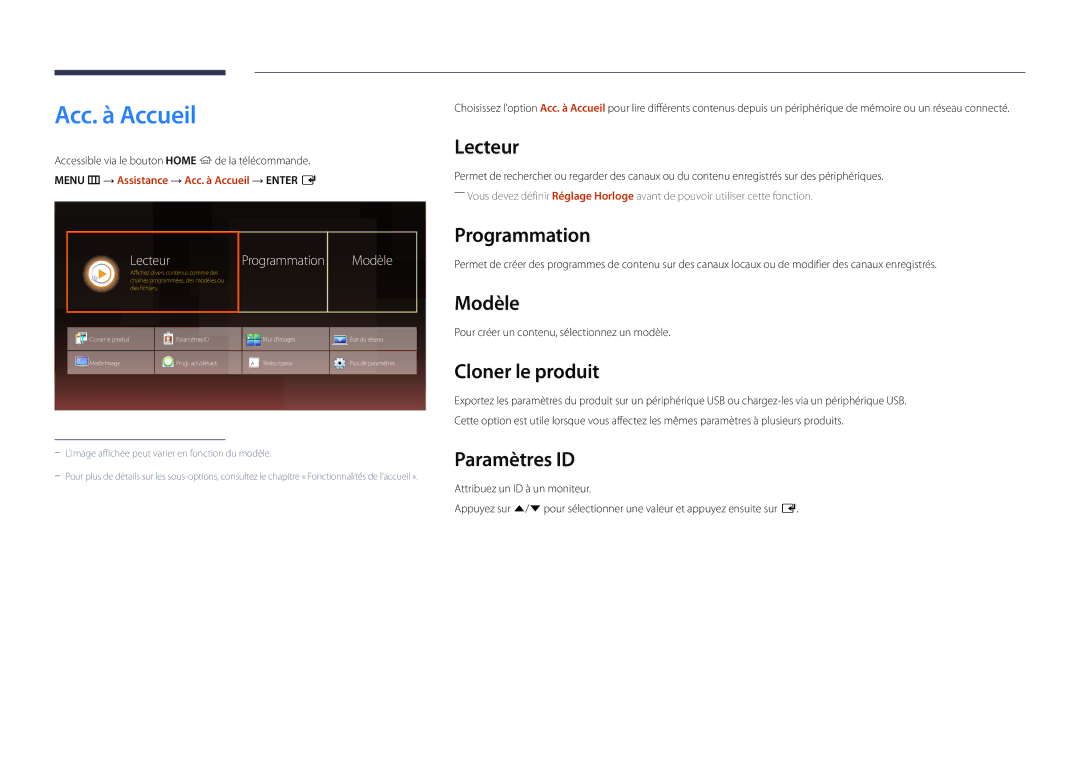 Samsung LH22DBDPSGC/EN manual Acc. à Accueil 