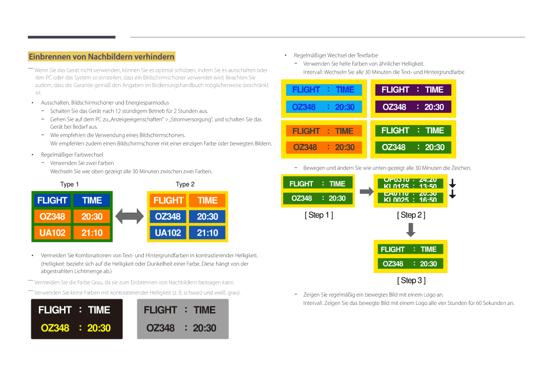 Samsung LH22DBDPSGC/EN manual Einbrennen von Nachbildern verhindern, Regelmäßiger Farbwechsel 