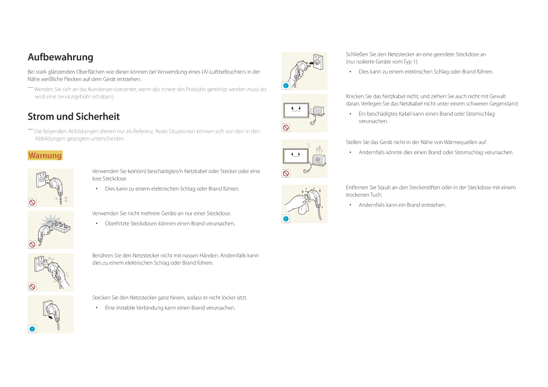 Samsung LH22DBDPSGC/EN manual Aufbewahrung, Strom und Sicherheit 