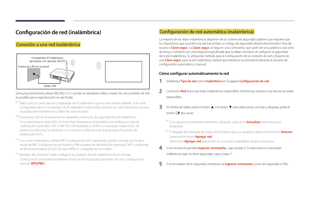 Samsung LH22DBDPSGC/EN manual Configuración de red inalámbrica, Configuración de red automática inalámbrica, Disponibles 