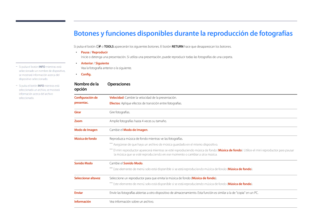 Samsung LH22DBDPSGC/EN manual Nombre de la Operaciones Opción 