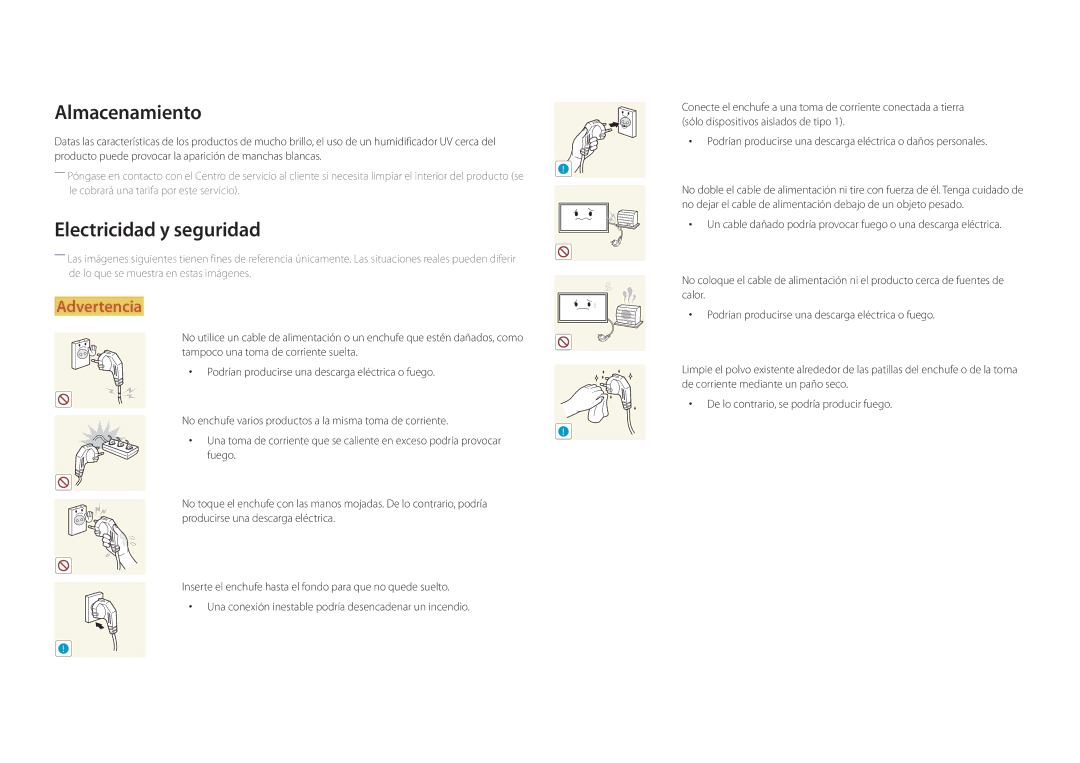 Samsung LH22DBDPSGC/EN manual Almacenamiento, Electricidad y seguridad 