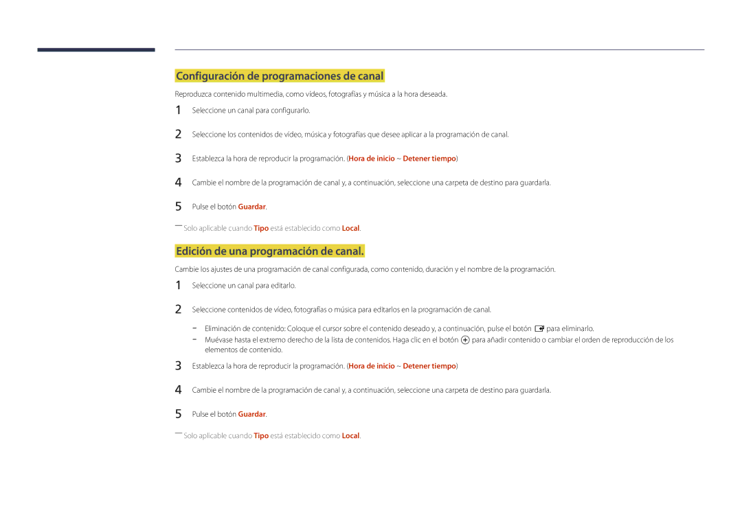 Samsung LH22DBDPSGC/EN manual Configuración de programaciones de canal, Edición de una programación de canal 