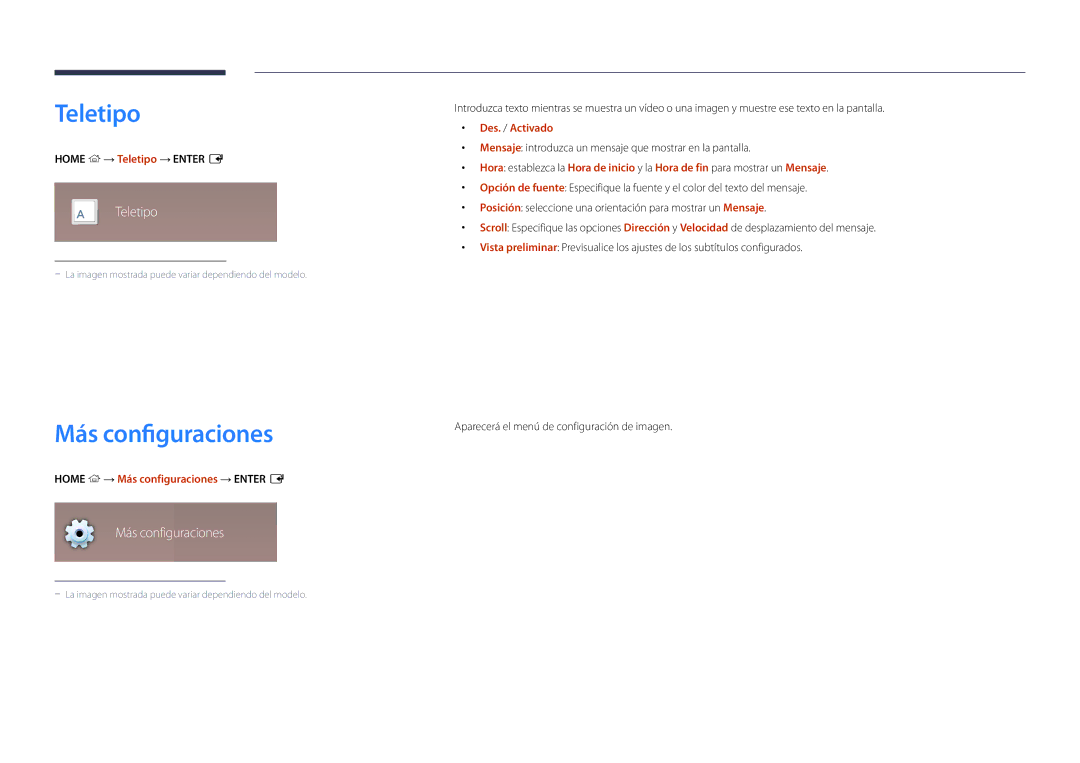 Samsung LH22DBDPSGC/EN manual Teletipo, Home → Más configuraciones → Enter E 