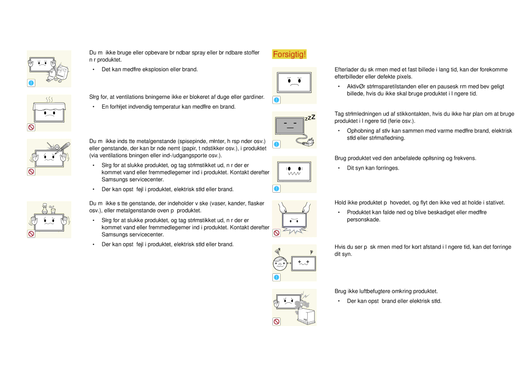 Samsung LH22DBDPSGC/EN manual En forhøjet indvendig temperatur kan medføre en brand 